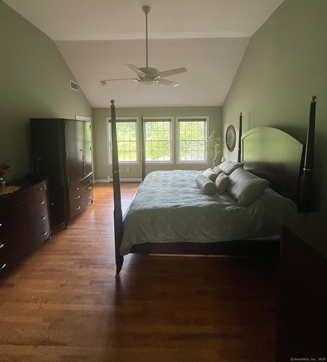 41 Mesa Dr, Bethany, CT 06524 - bedroom featuring vaulted ceiling, light wood-style floors, a ceiling fan, and baseboards