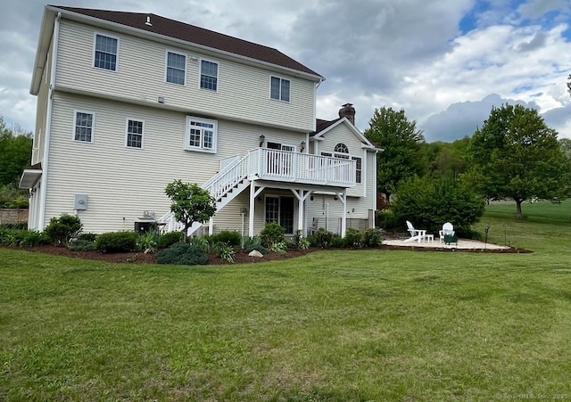 41 Mesa Dr, Bethany, CT 06524 - back of house featuring a yard, a chimney, a deck, a patio area, and stairs