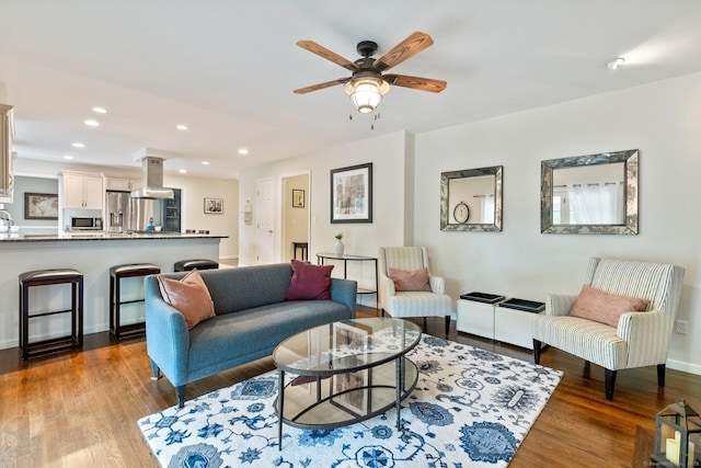 220 Bushy Hill Rd, Deep River, CT 06417 - living area featuring wood finished floors, recessed lighting, ceiling fan, and baseboards
