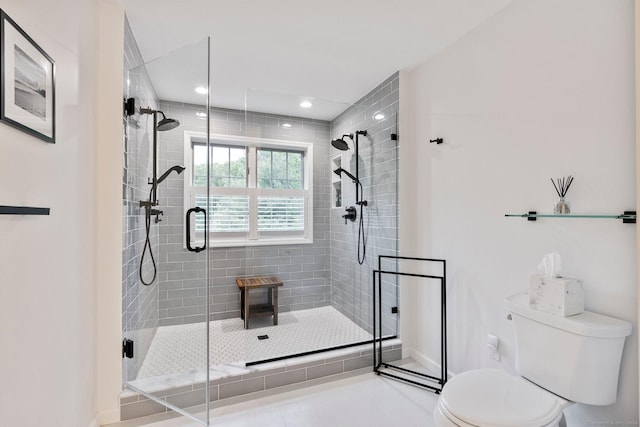 220 Bushy Hill Rd, Deep River, CT 06417 - bathroom featuring toilet, a shower stall, recessed lighting, and baseboards