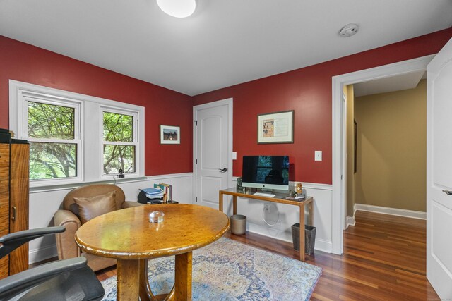 238 Park Rd, Oxford, CT 06478 - dining space with wainscoting, wood finished floors, and a desk