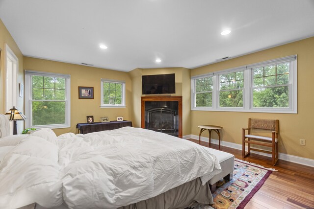238 Park Rd, Oxford, CT 06478 - bedroom featuring baseboards, a fireplace, wood finished floors, and recessed lighting