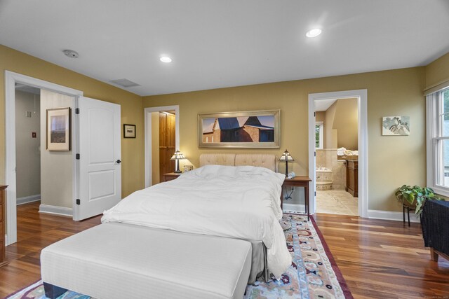 238 Park Rd, Oxford, CT 06478 - bedroom featuring wood finished floors, baseboards, ensuite bathroom, and recessed lighting