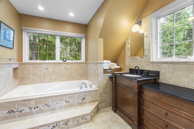 238 Park Rd, Oxford, CT 06478 - full bathroom with vanity, a bath, tile patterned floors, and recessed lighting