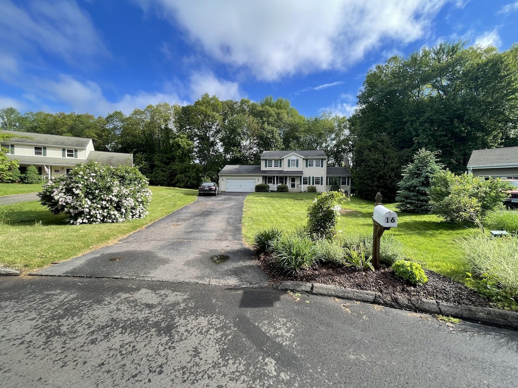 16 Mips Dr, Windsor, CT 06095 - view of front of house featuring a front lawn, asphalt driveway, and an attached garage