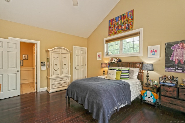 95 S Ridge Ln Unit A203, Berlin, CT 06037 - bedroom featuring wood-type flooring, high vaulted ceiling, and ceiling fan