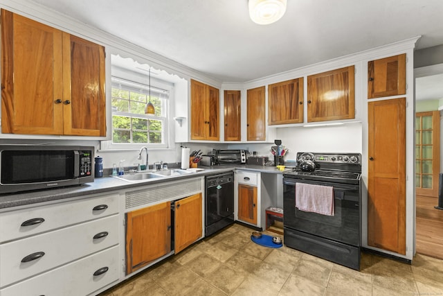 116 Maple St, Wethersfield, CT 06109 - kitchen with black appliances, a sink, and brown cabinets