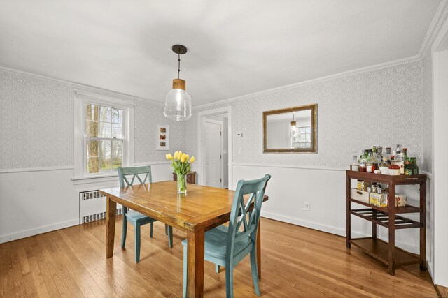 17 Chester Rd, Easton, CT 06612 - dining area featuring ornamental molding, radiator heating unit, wood finished floors, and baseboards
