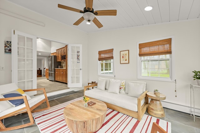 17 Chester Rd, Easton, CT 06612 - living area with ceiling fan, recessed lighting, french doors, and a baseboard radiator