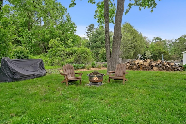 17 Chester Rd, Easton, CT 06612 - view of grassy yard featuring an outdoor fire pit