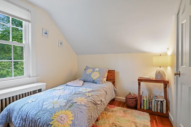 17 Chester Rd, Easton, CT 06612 - bedroom featuring multiple windows, wood finished floors, vaulted ceiling, and radiator