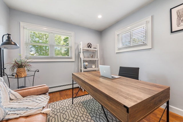 19 Huckleberry Dr S, Norwalk, CT 06850 - office area with a baseboard radiator, wood finished floors, and recessed lighting