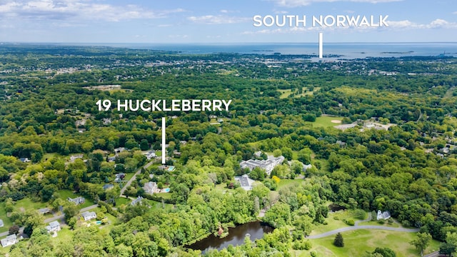19 Huckleberry Dr S, Norwalk, CT 06850 - drone / aerial view of a large body of water and a heavily wooded area