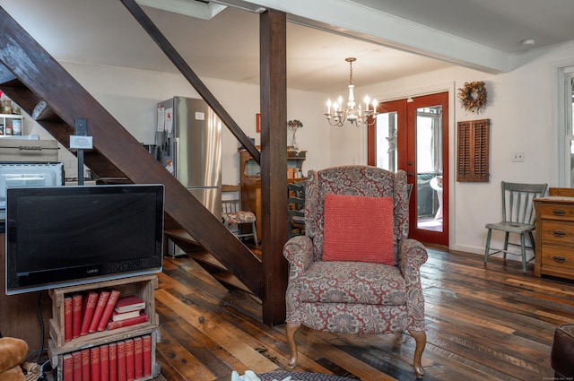 81 Milton Rd, Goshen, CT 06756 - sitting room with hardwood / wood-style flooring, stairway, and a chandelier