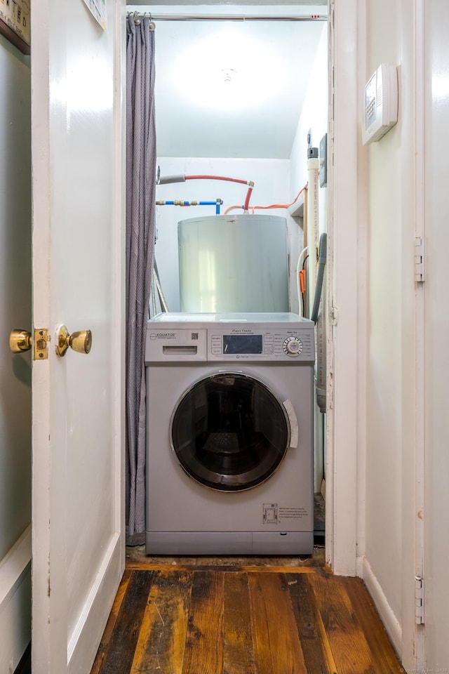 81 Milton Rd, Goshen, CT 06756 - laundry area featuring washer / dryer, water heater, and wood-type flooring