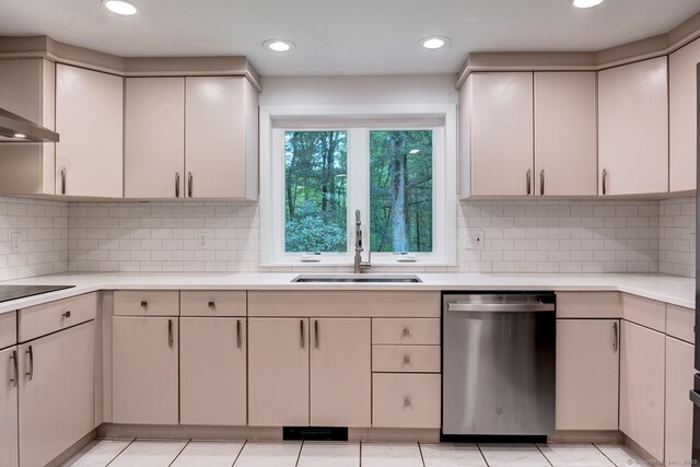 33 White Oak Ln, Woodbridge, CT 06525 - kitchen with dishwasher, a sink, light countertops, recessed lighting, and tasteful backsplash