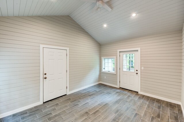 33 White Oak Ln, Woodbridge, CT 06525 - foyer with baseboards, ceiling fan, wooden walls, dark wood-type flooring, and recessed lighting