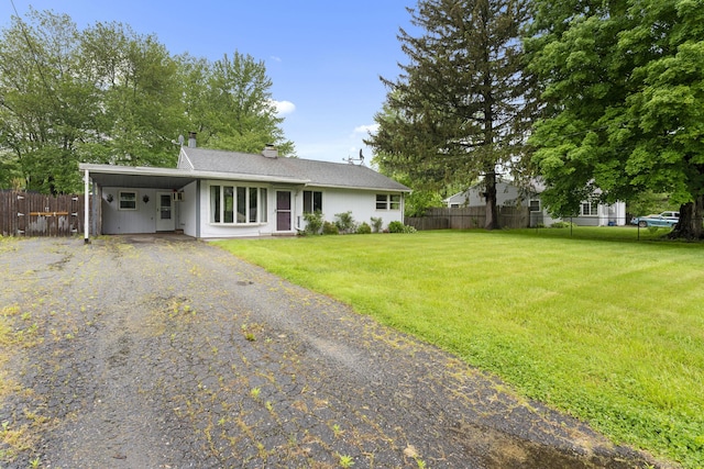 4 Meadow Rd, Enfield, CT 06082 - ranch-style home with a chimney, an attached carport, and asphalt driveway