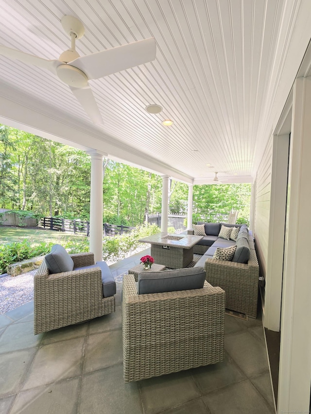 20 Crawford Rd, Westport, CT 06880 - view of patio / terrace featuring outdoor lounge area and ceiling fan