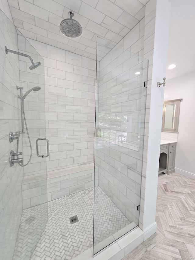 20 Crawford Rd, Westport, CT 06880 - bathroom featuring a stall shower, baseboards, and vanity