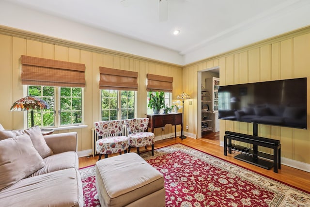 222 N Beacon St, Hartford, CT 06105 - living room featuring plenty of natural light, wood finished floors, ceiling fan, and recessed lighting