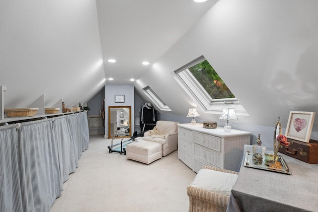 7 Shelter Rock Rd, East Haddam, CT 06423 - bedroom featuring a skylight, lofted ceiling, light colored carpet, and recessed lighting