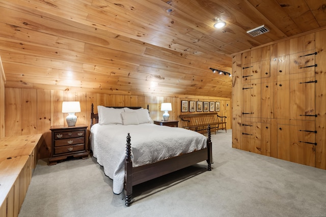 7 Shelter Rock Rd, East Haddam, CT 06423 - bedroom with wood ceiling, light colored carpet, and wooden walls