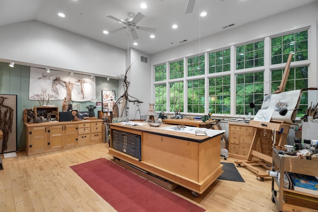 7 Shelter Rock Rd, East Haddam, CT 06423 - kitchen with light wood-style floors, ceiling fan, and recessed lighting