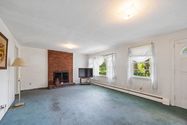 205 Allentown Rd, Plymouth, CT 06786 - unfurnished living room featuring a baseboard radiator, carpet, and a fireplace