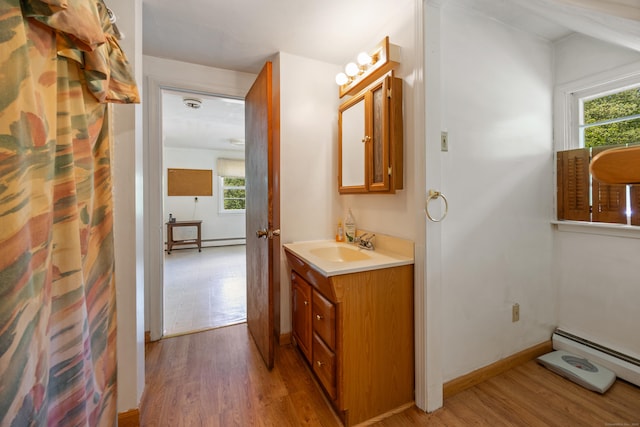 205 Allentown Rd, Plymouth, CT 06786 - bathroom with a baseboard radiator, wood finished floors, vanity, and plenty of natural light