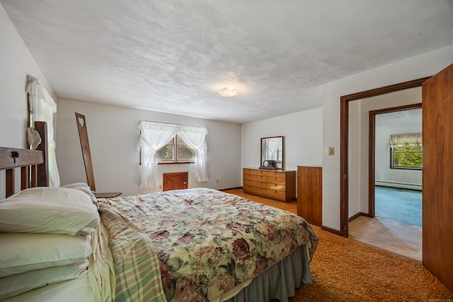 205 Allentown Rd, Plymouth, CT 06786 - bedroom with a baseboard heating unit, light carpet, and multiple windows