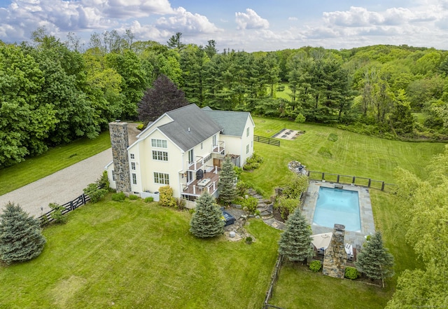 168 Fern Ave, Litchfield, CT 06759 - aerial view of property and surrounding area featuring a pool and a heavily wooded area
