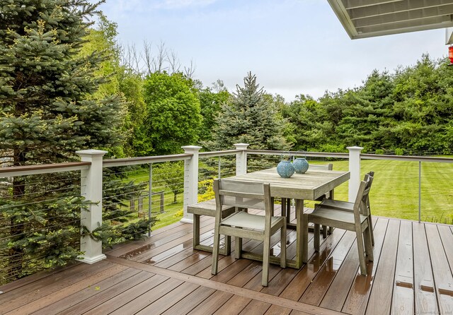 168 Fern Ave, Litchfield, CT 06759 - wooden deck featuring outdoor dining area and a yard
