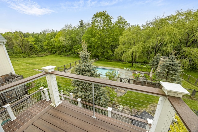 168 Fern Ave, Litchfield, CT 06759 - deck featuring a lawn, an outdoor pool, and a forest view