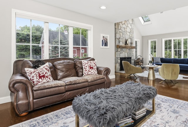 168 Fern Ave, Litchfield, CT 06759 - living area featuring a skylight, plenty of natural light, vaulted ceiling, wood finished floors, and recessed lighting