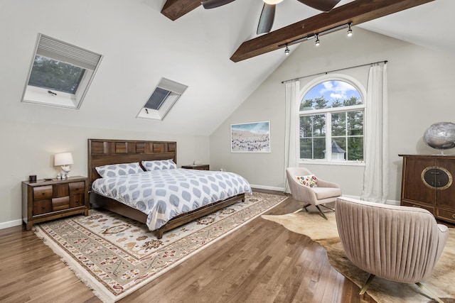 168 Fern Ave, Litchfield, CT 06759 - bedroom featuring wood finished floors, a skylight, track lighting, and baseboards