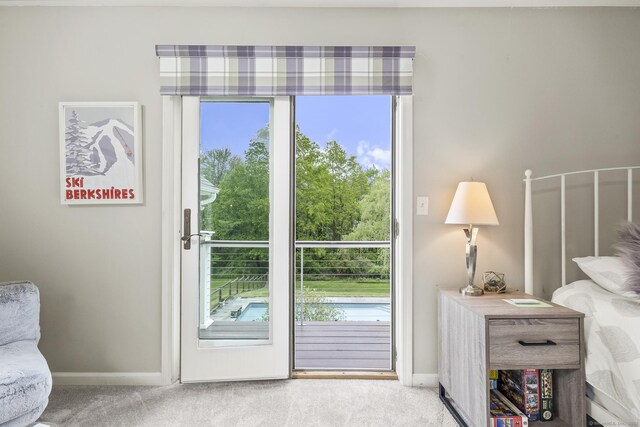 168 Fern Ave, Litchfield, CT 06759 - doorway to outside featuring carpet floors and baseboards