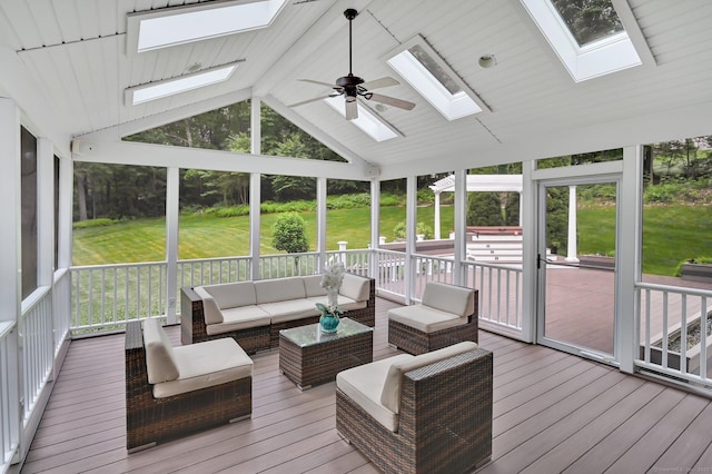 5 Jonathan Dr, Ellington, CT 06029 - sunroom / solarium with a skylight, ceiling fan, and an outdoor living space
