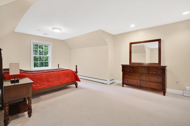 5 Jonathan Dr, Ellington, CT 06029 - bedroom with a baseboard radiator, carpet, baseboards, vaulted ceiling, and recessed lighting