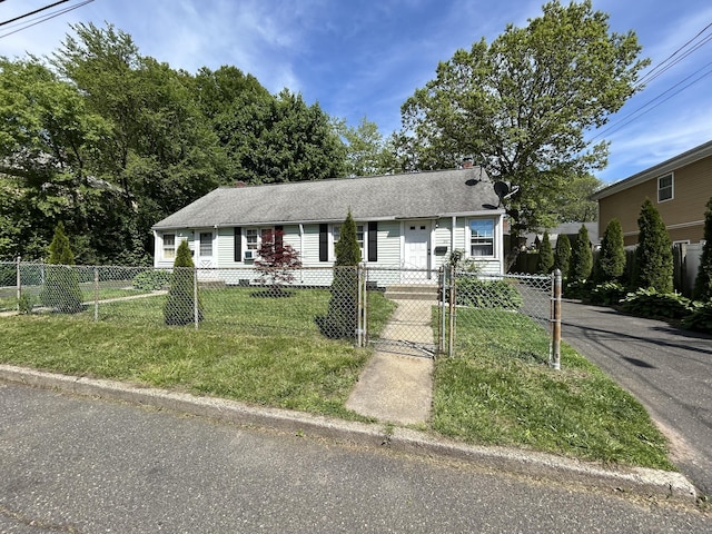 20 Manila Pl, Bridgeport, CT 06610 - view of front of property with a gate, a chimney, and a shingled roof