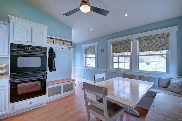 59 Golf St, Newington, CT 06111 - dining space featuring lofted ceiling, ceiling fan, light wood finished floors, and recessed lighting