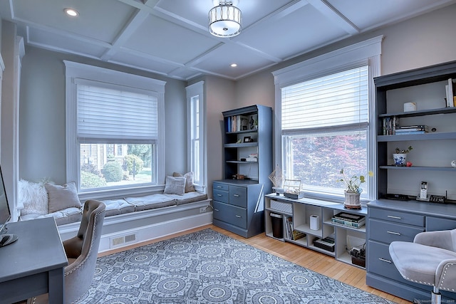 59 Golf St, Newington, CT 06111 - office space featuring light wood-style floors, coffered ceiling, and recessed lighting