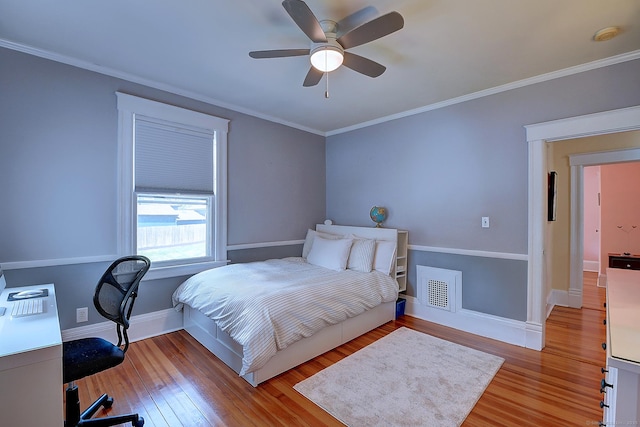 59 Golf St, Newington, CT 06111 - bedroom with light wood-style flooring, ornamental molding, baseboards, and a ceiling fan