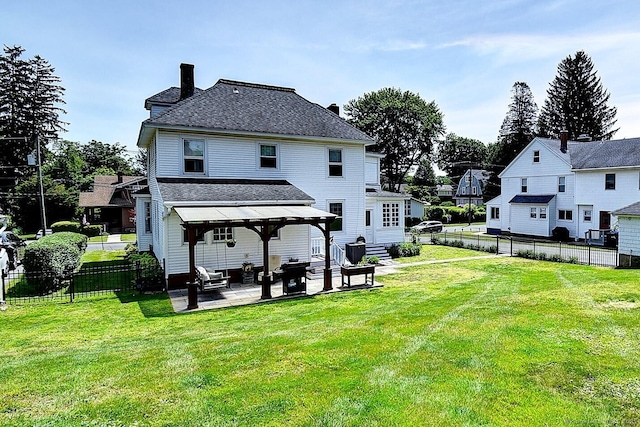 59 Golf St, Newington, CT 06111 - rear view of property featuring a patio, a chimney, and a gazebo