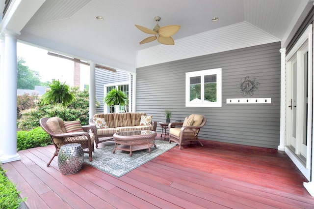 151 Oakridge, Farmington, CT 06085 - deck with an outdoor living space and a ceiling fan