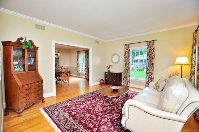 151 Oakridge, Farmington, CT 06085 - living room with light wood-style flooring and crown molding