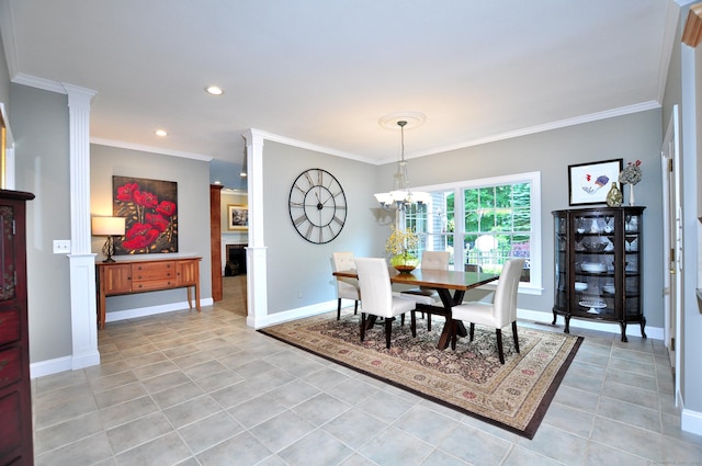151 Oakridge, Farmington, CT 06085 - dining room featuring ornamental molding, light tile patterned floors, recessed lighting, and a chandelier