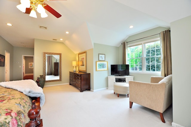 151 Oakridge, Farmington, CT 06085 - bedroom featuring vaulted ceiling, light colored carpet, recessed lighting, and a ceiling fan
