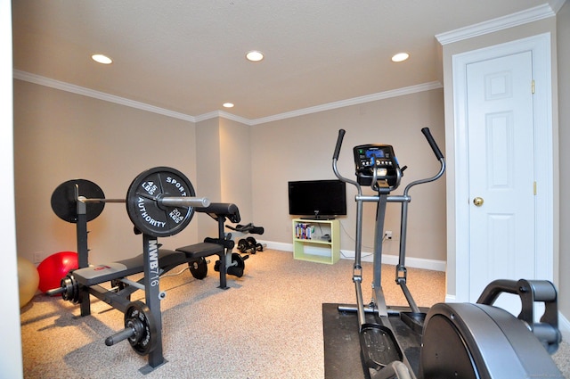 151 Oakridge, Farmington, CT 06085 - workout area featuring recessed lighting, carpet, and ornamental molding