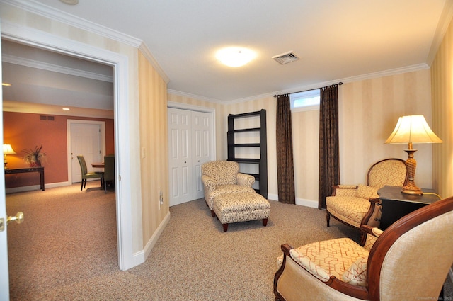 151 Oakridge, Farmington, CT 06085 - living area featuring carpet and crown molding